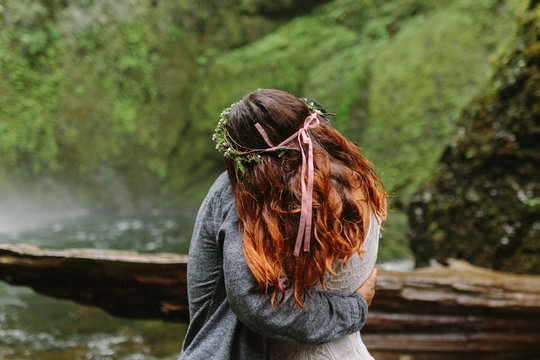 Couple Embracing and Woman has Beautiful Hair
