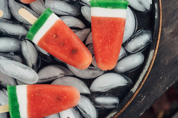 Closeup of watermelon popsicles