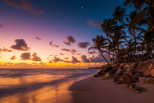 Punta Cana beach at sunrise in  Dominican Republic