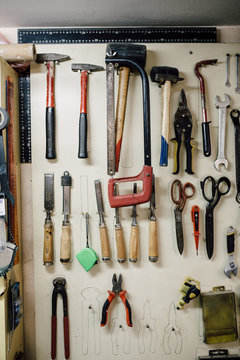 Organized tools at a workshop
