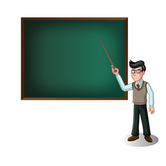 Teacher With Pointer at chalkboard Vector Illustration
