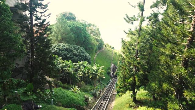 View of the funicular tram track on Penang Hill in Penang, Malaysia
