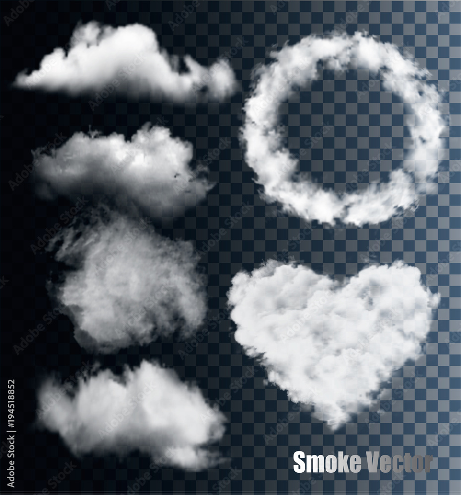 Aufkleber set of transparent different smoke and cloud. vector.