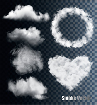 Set of transparent different smoke and cloud. Vector.