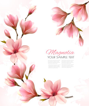 Abstract spring background with beautiful magnolia branches. Vector.