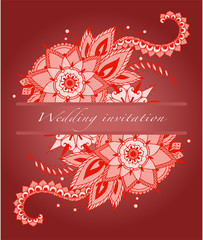 invitation for a wedding in red and Indian flowers