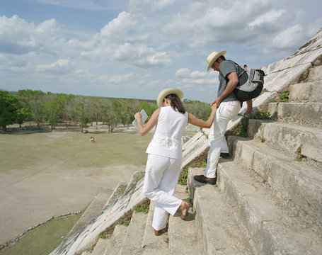 Tourists at Chichen Itza Temple. Mexico