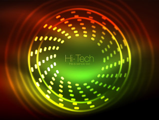 Glowing neon dotted shape abstract background, technology shiny concept design, magic space geometric background