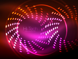 Glowing neon dotted shape abstract background, technology shiny concept design, magic space geometric background