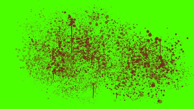 Blood Splatter Splashing with Drops on a Green Screen
