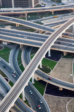 aerial view of busy traffic on sheikh zayed road intersection, Dubai - futuristic city