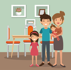 family parents in dinning room scene vector illustration design