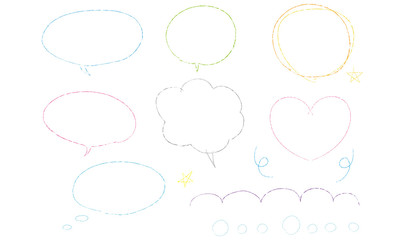 手書き　線画　吹き出し　星　ハート　カラー　素材