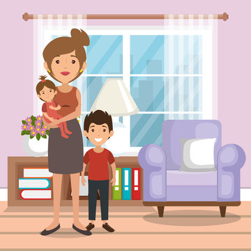 family parents in living room scene vector illustration design
