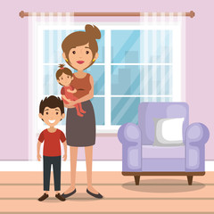 family parents in living room scene vector illustration design