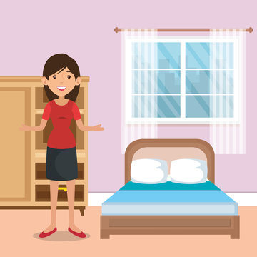 family parents in bedroom scene vector illustration design