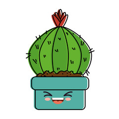 houseplant in pot happy kawaii character vector illustration design