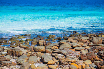 Rocks on the beach at Cock Burn Island in Myanmar
