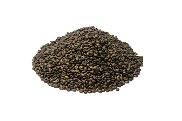 a bunch of coffee beans on a white background