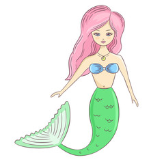 Cute mermaid with pink hair