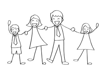 Cartoon of happy family holding hands 
