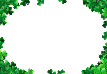 Saint Patricks day background with sprayed green clover leaves or shamrocks