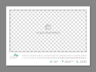 Simple wall calendar May 2018 year, flat, isolated. Plain annual chart in minimalistic design. Calendar vector template