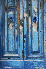 Blue vintage door seen in Valletta, Malta