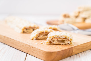 white chocolate with caramel and cereal crispy bar