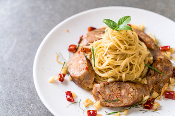 Stir-Fried Spaghetti with Sai Aua (Notrhern Thai Spicy Sausage)