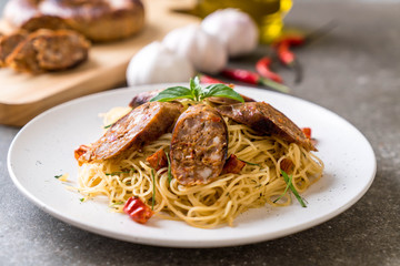 Stir-Fried Spaghetti with Sai Aua (Notrhern Thai Spicy Sausage)