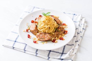 Stir-Fried Spaghetti with Sai Aua (Notrhern Thai Spicy Sausage)