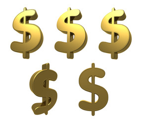 Gold simbol dollar. 3d render. Isoleted on white.