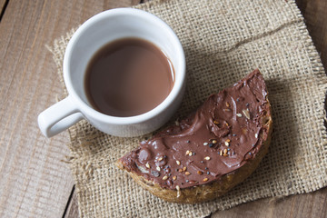 energy delicious healthy breakfast of sandwich with chocolate and cocoa
