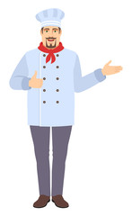 Chef  showing thumb up and showing something