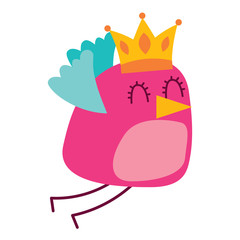 beauty bird fly with crown cartoon vector illustration