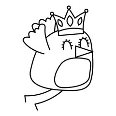 beauty bird fly with crown cartoon vector illustration thin line