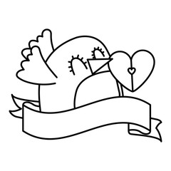 cute bird and message shape heart ribbon decoration vector illustration thin line