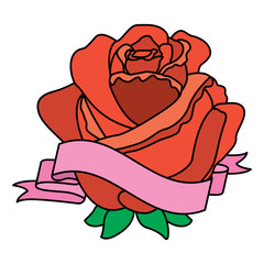 red rose flower ribbon decoration delicate vector illustration