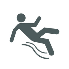 Slippery floor graphic icon. Silhouette of a falling man isolated sign on white background. Wet floor symbol. Vector illustration 