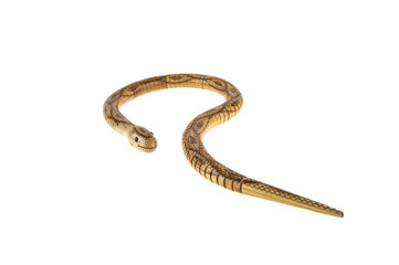 wooden toy snake on white isolated background