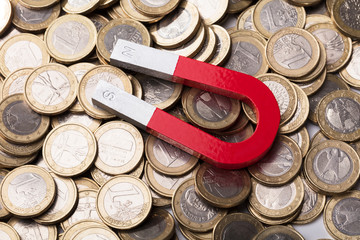 Red Horseshoe Magnet On Euro Coins