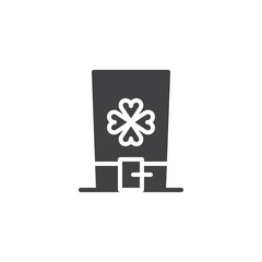 Hat with clover leaf vector icon. filled flat sign for mobile concept and web design. St. Patrick's hat with four leaf clover simple solid icon. Symbol, logo illustration. Pixel perfect vector