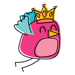 beauty bird fly with crown cartoon vector illustration