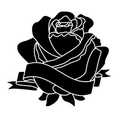 rose flower ribbon decoration delicate vector illustration black and white design