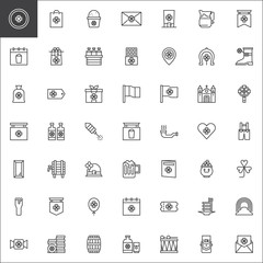 Saint Patrick's Day outline icons set. linear style symbols collection, line signs pack. vector graphics. Set includes icons as  leprechaun, horseshoe, cathedral, clover, shamrock