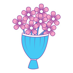 decorative bouquet flowers romantic image vector illustration pink and blue design