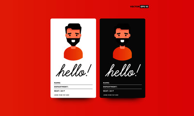 Hello ID Tag Card with Name Department Details and Man Illustration for Meetings and Seminars