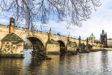 The Charles bridge under a winter blue sky