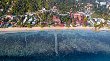 AERIAL: koh Phangan island, Thailand,aerial landscape view from the drone over Baan Tai pier